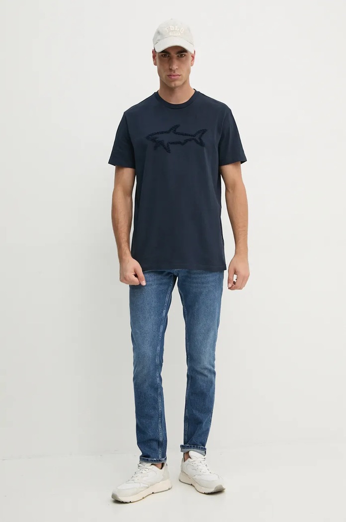 Bavlněné tričko Paul&Shark 14311608 námořnická modř AW24