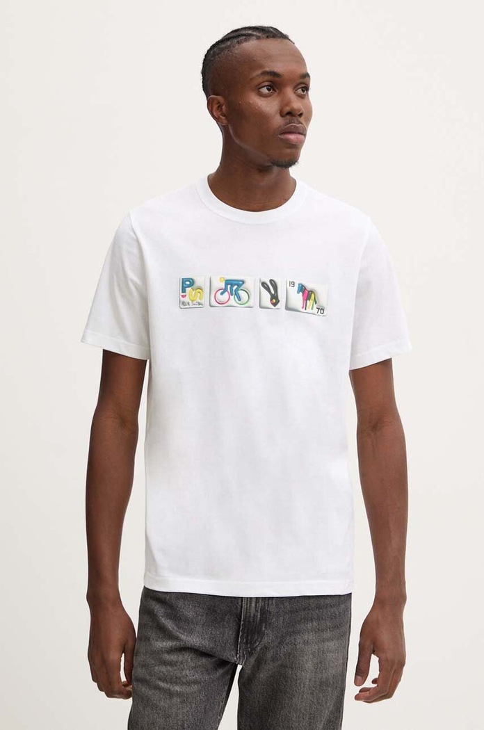 Bavlněné tričko PS Paul Smith potisk bílá M2R.011R.NP4805