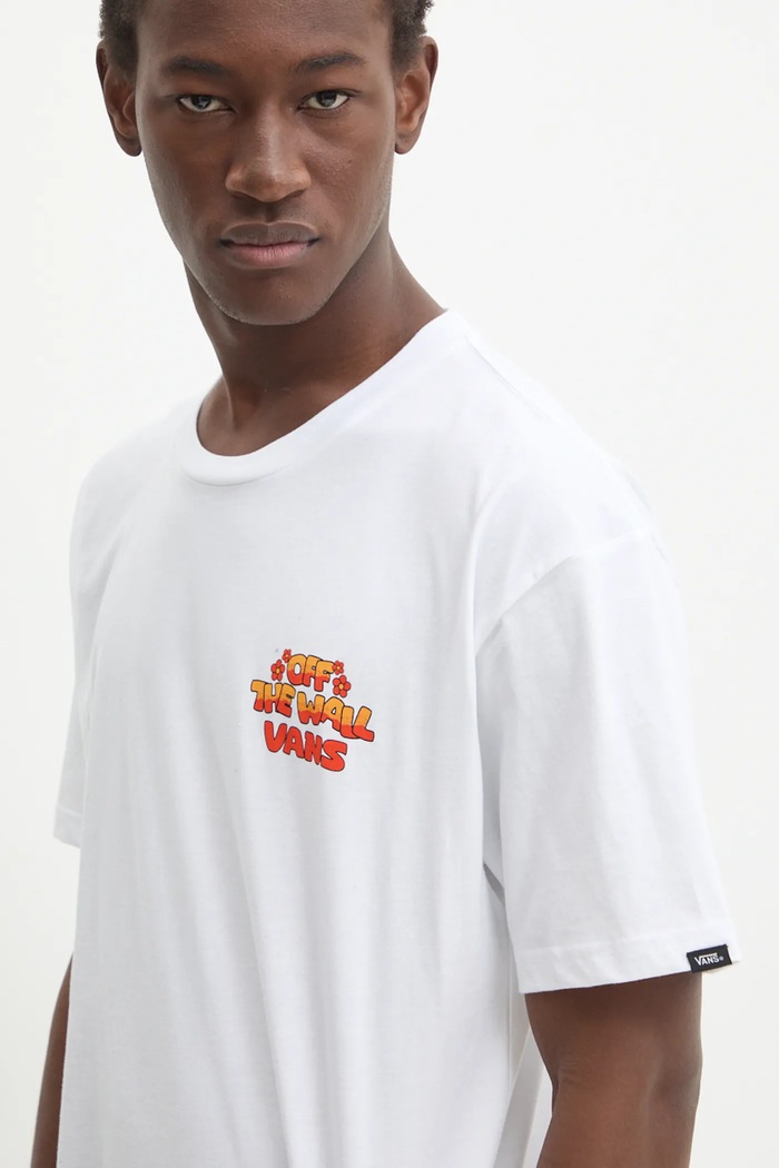 Bavlněné tričko Vans kulatý bílá VN000KHRWHT1