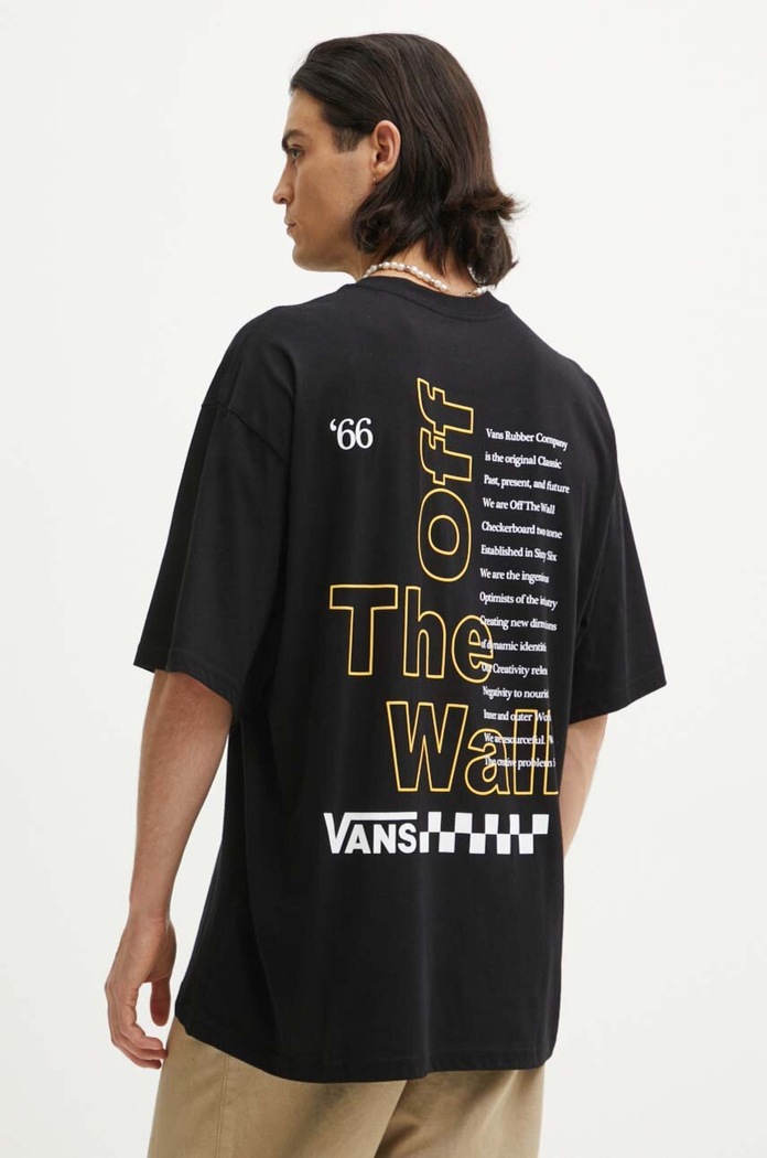 Bavlněné tričko Vans kulatý černá VN000HFTBLK1