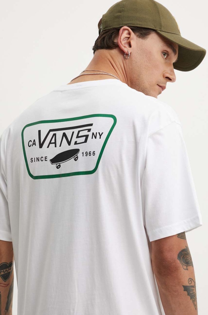 Βαμβακερό μπλουζάκι Vans στάμπα λευκό VN0000F8DBK1