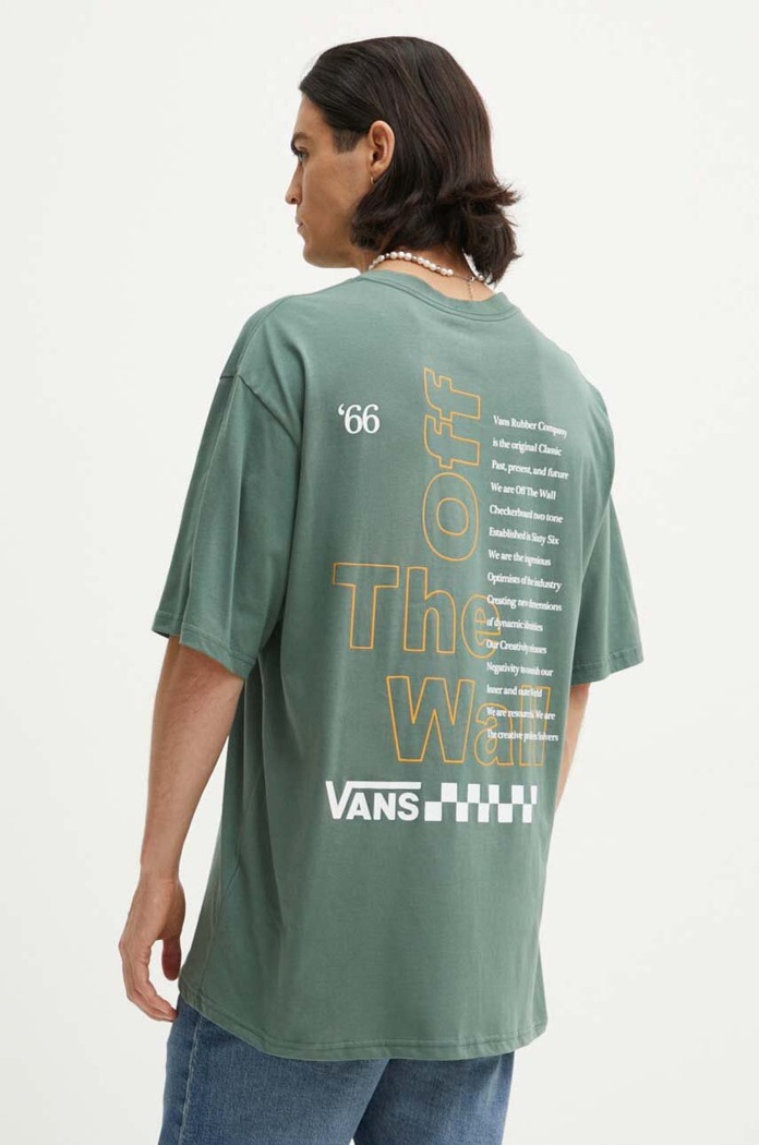 Bavlněné tričko Vans kulatý zelená VN000HFT1CI1
