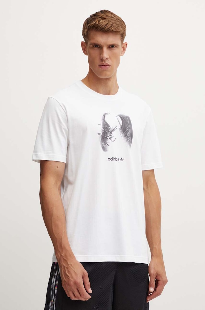 Bavlněné tričko adidas Originals potisk béžová IY3430