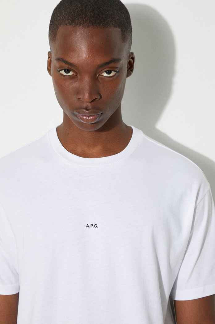 A.P.C. cotton t-shirt boxy micro logo GOTS plain white COHBW.H26386