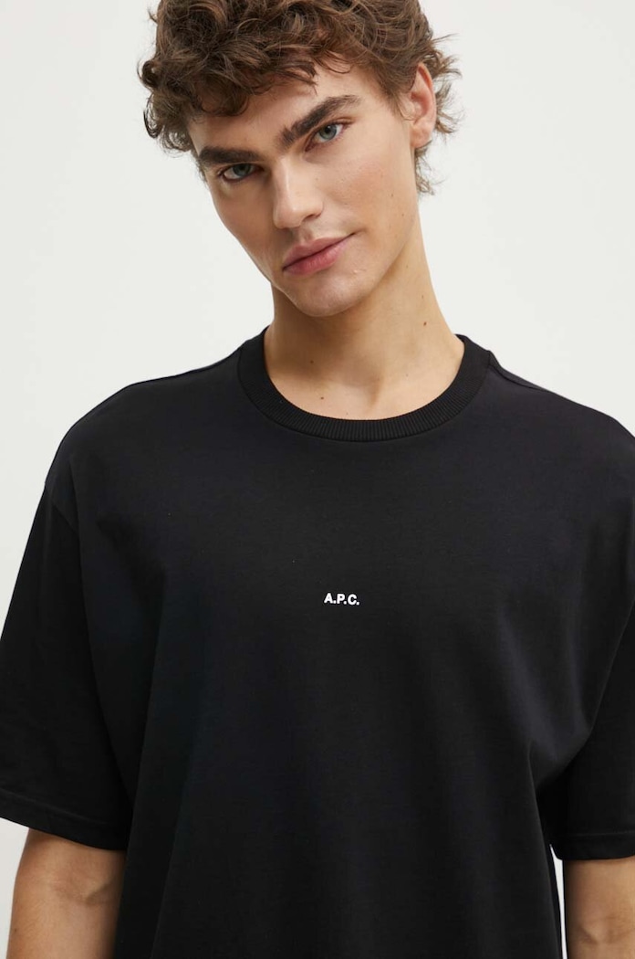 Pamučna majica A.P.C. t-shirt boxy micro logo GOTS crna COHBW.H26386