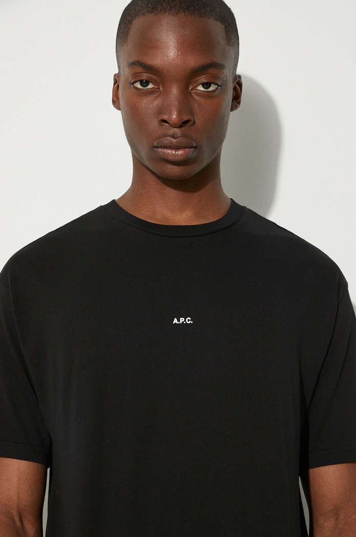 Bavlněné tričko A.P.C. t-shirt boxy micro logo GOTS COHBW.H26386 černá