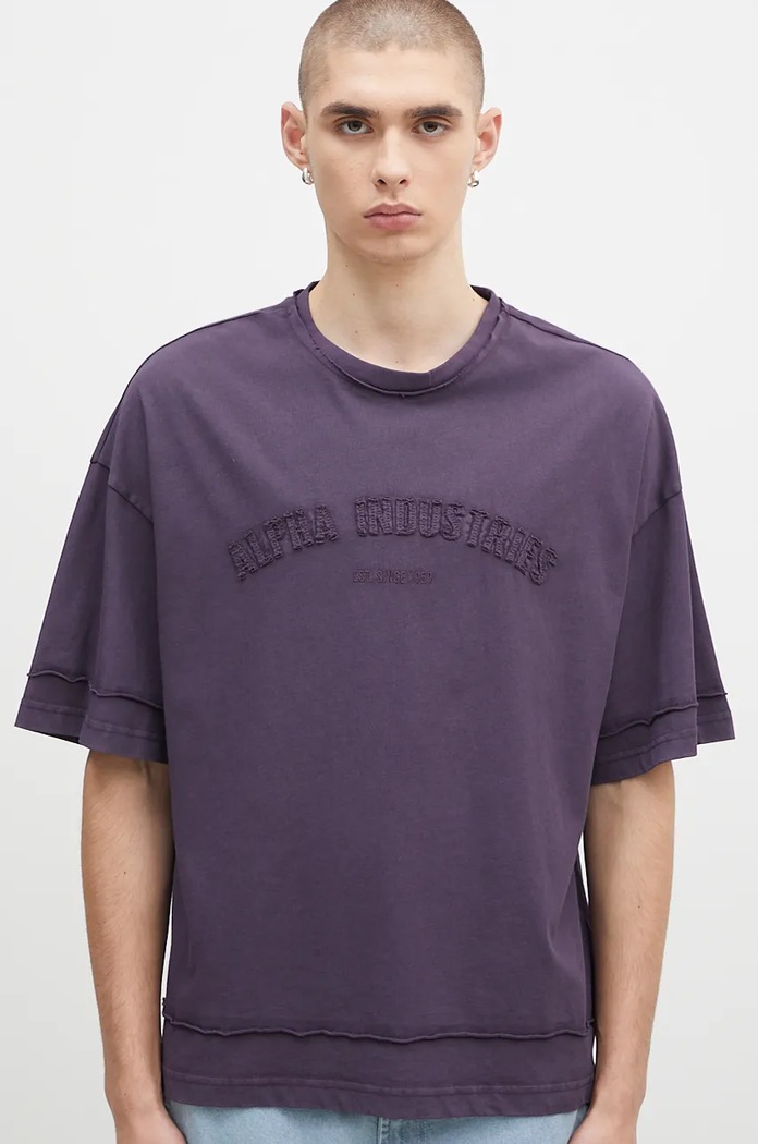 Βαμβακερό μπλουζάκι Alpha Industries Open Edge μωβ 148505