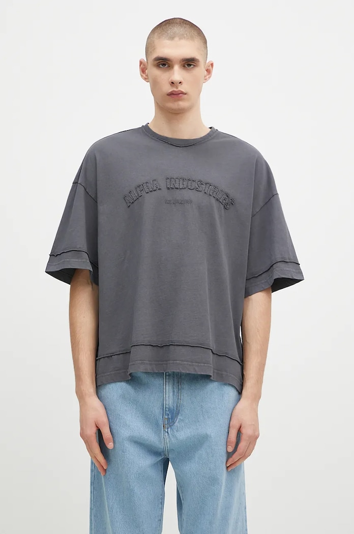 Bavlněné tričko Alpha Industries Open Edge relaxed šedá 148505
