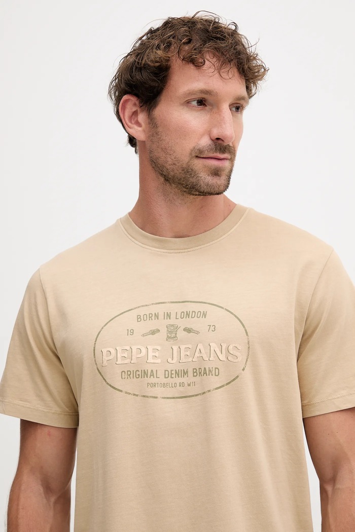 Ruházat Pepe Jeans pamut póló ANDER PM509621 bézs
