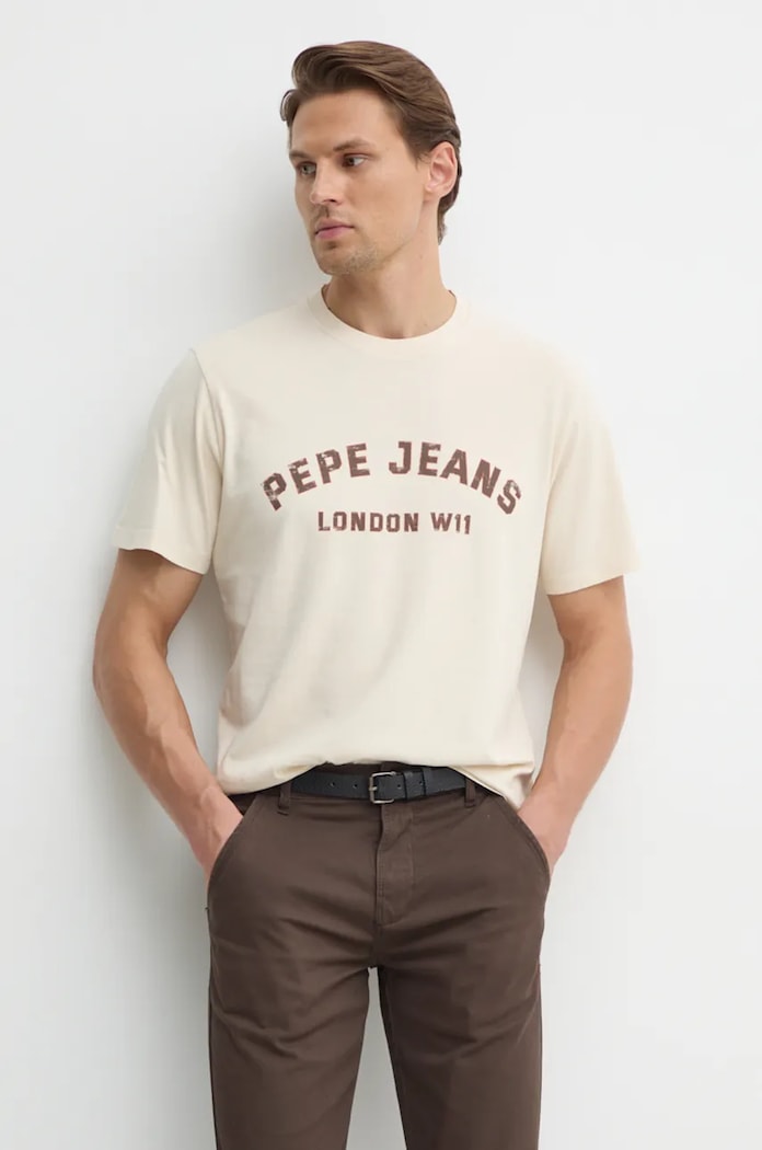 Bavlnené tričko Pepe Jeans ALDRIDGE potlač béžová PM509628