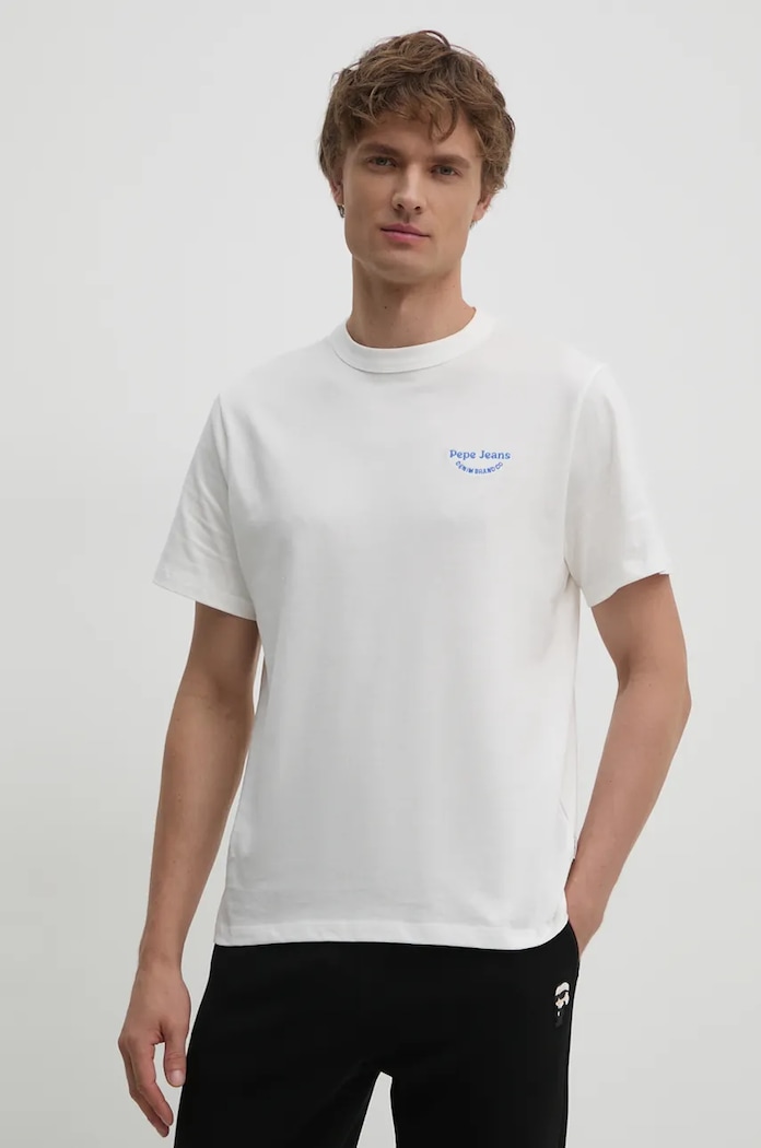Bavlněné tričko Pepe Jeans ARIS nášivka bílá PM509630