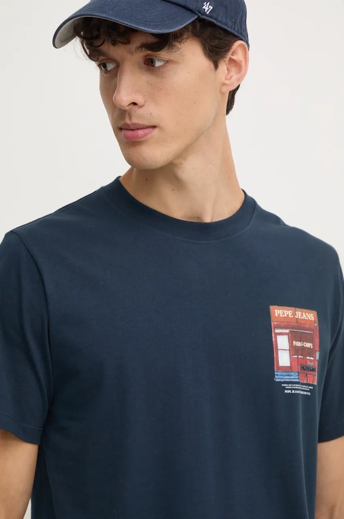 Памучна тениска Pepe Jeans AENYS тъмносин PM509637