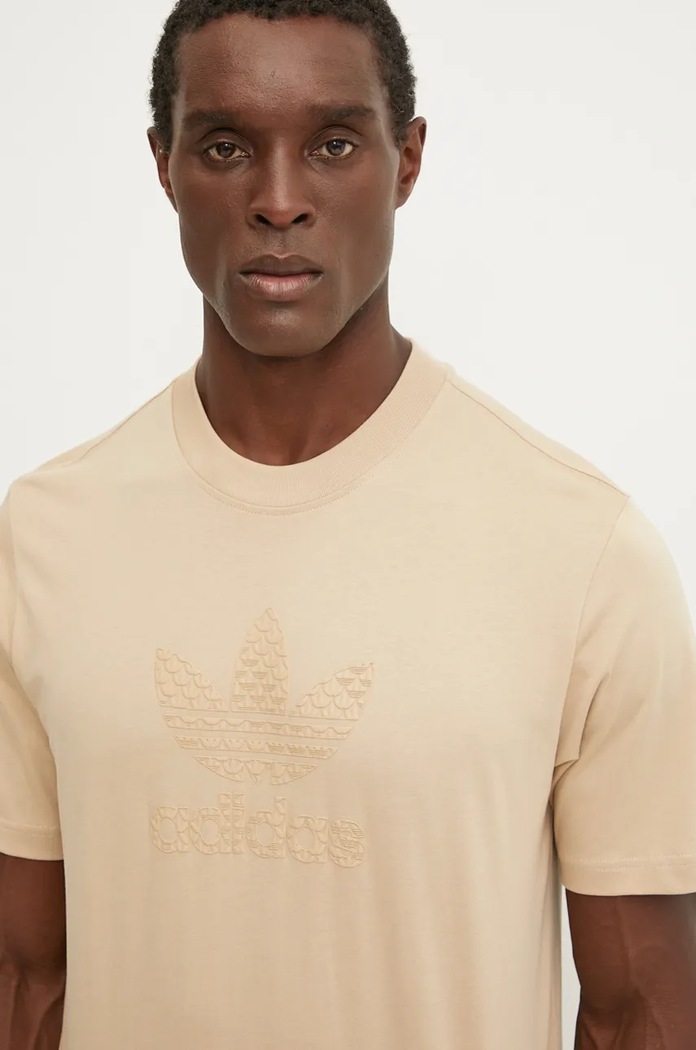 Bavlněné tričko adidas Originals potisk béžová IX6747