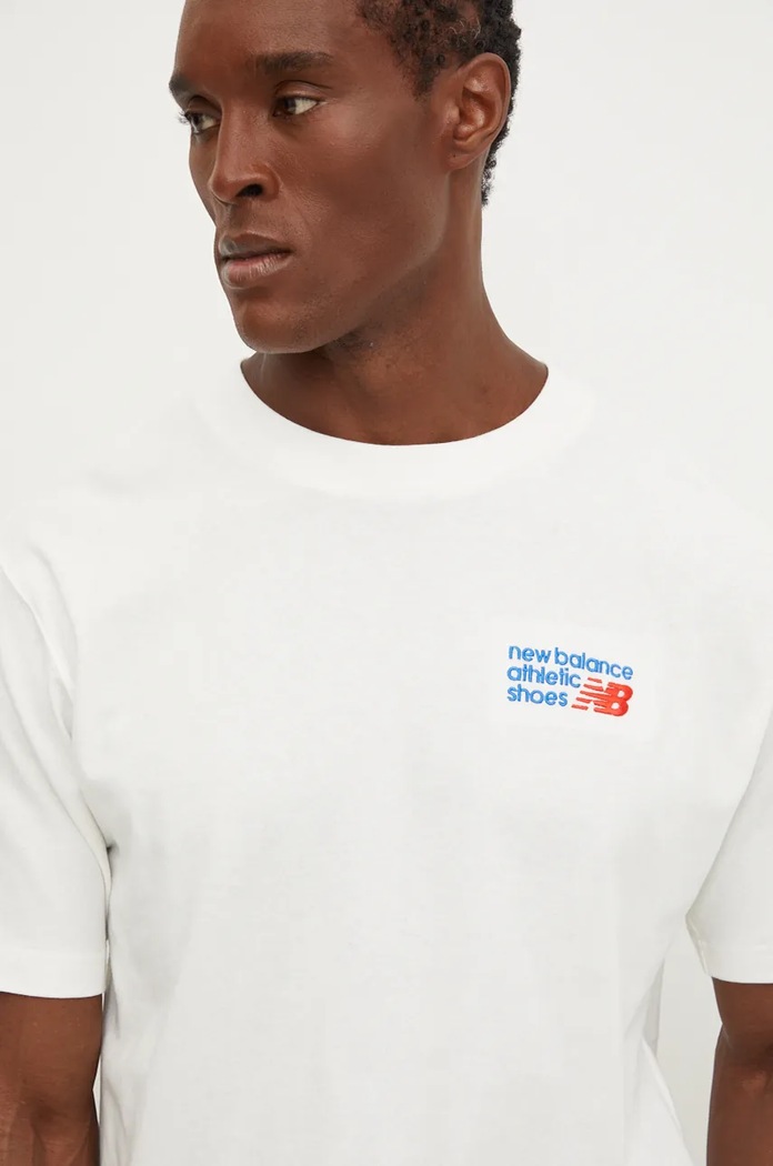 Bavlněné tričko New Balance kulatý béžová MT41908SST