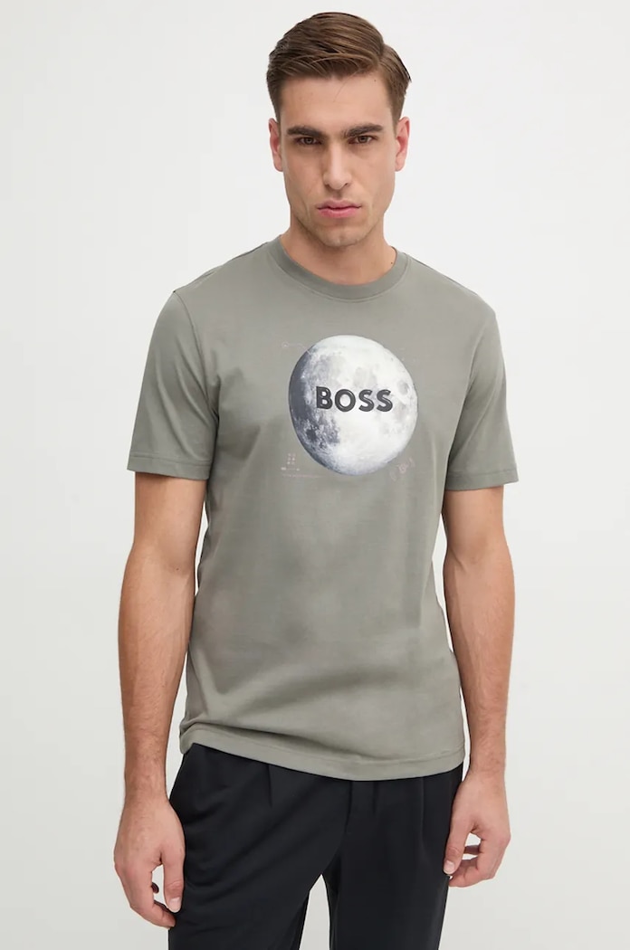Bavlněné tričko Boss Orange potisk šedá 50528189