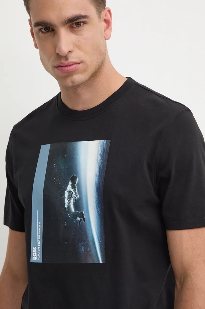 Bavlněné tričko Boss Orange slim černá 50528212