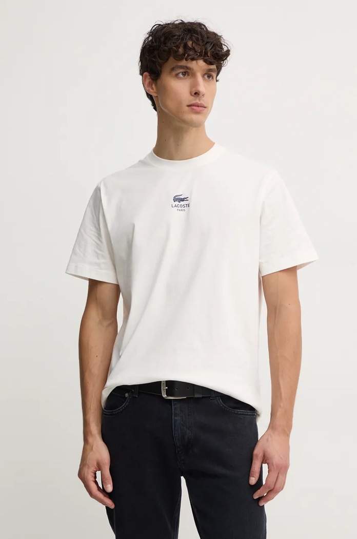 T-shirt bawełniany Lacoste TH2739 beżowy