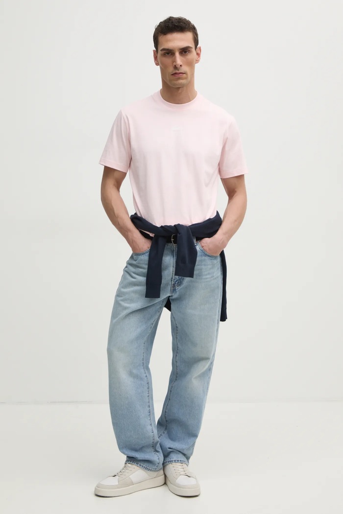 Βαμβακερό μπλουζάκι Lacoste TH2739 ροζ AW25