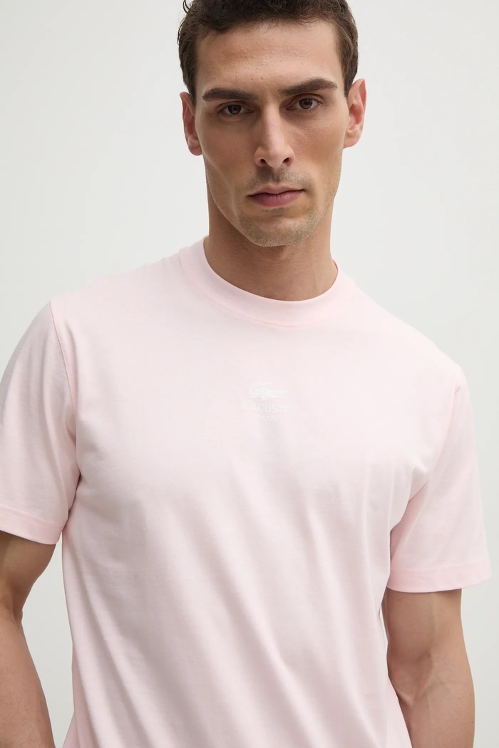 Βαμβακερό μπλουζάκι Lacoste ροζ TH2739