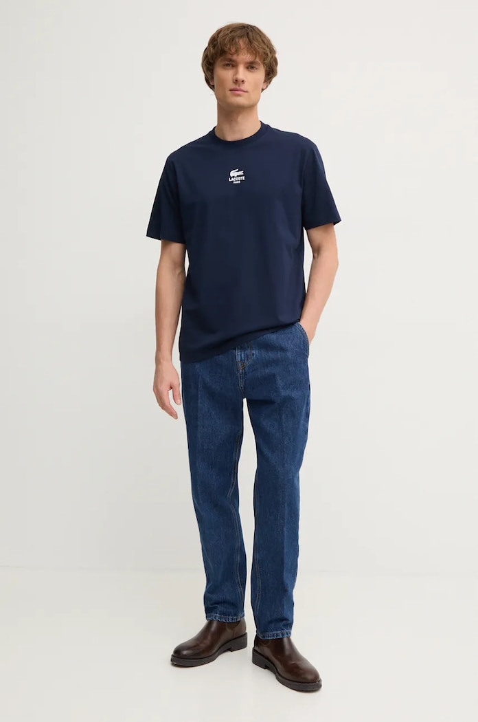 Βαμβακερό μπλουζάκι Lacoste TH2739 σκούρο μπλε AW25