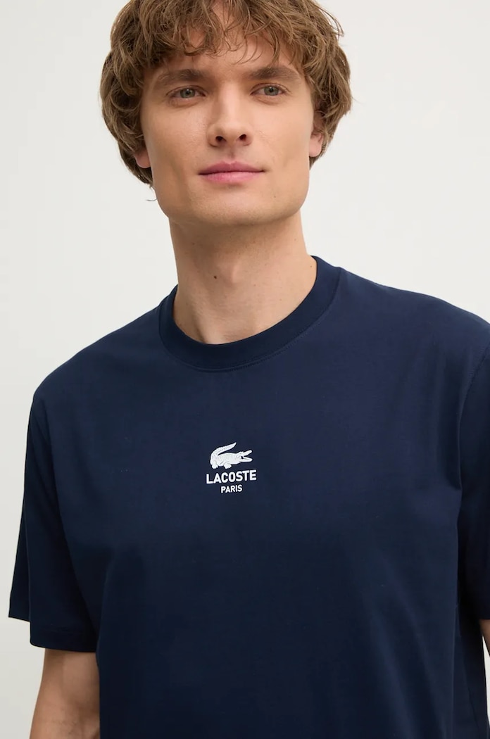 Βαμβακερό μπλουζάκι Lacoste σκούρο μπλε TH2739
