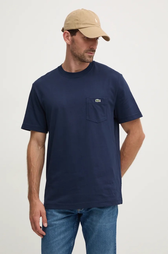 Lacoste футболка из хлопка для мужчин гладкий тёмно-синий TH2827