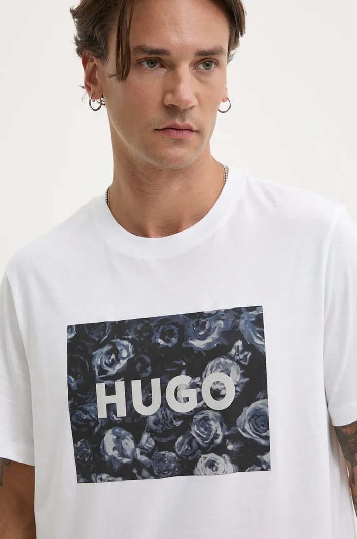 Bavlněné tričko HUGO bílá 50523999