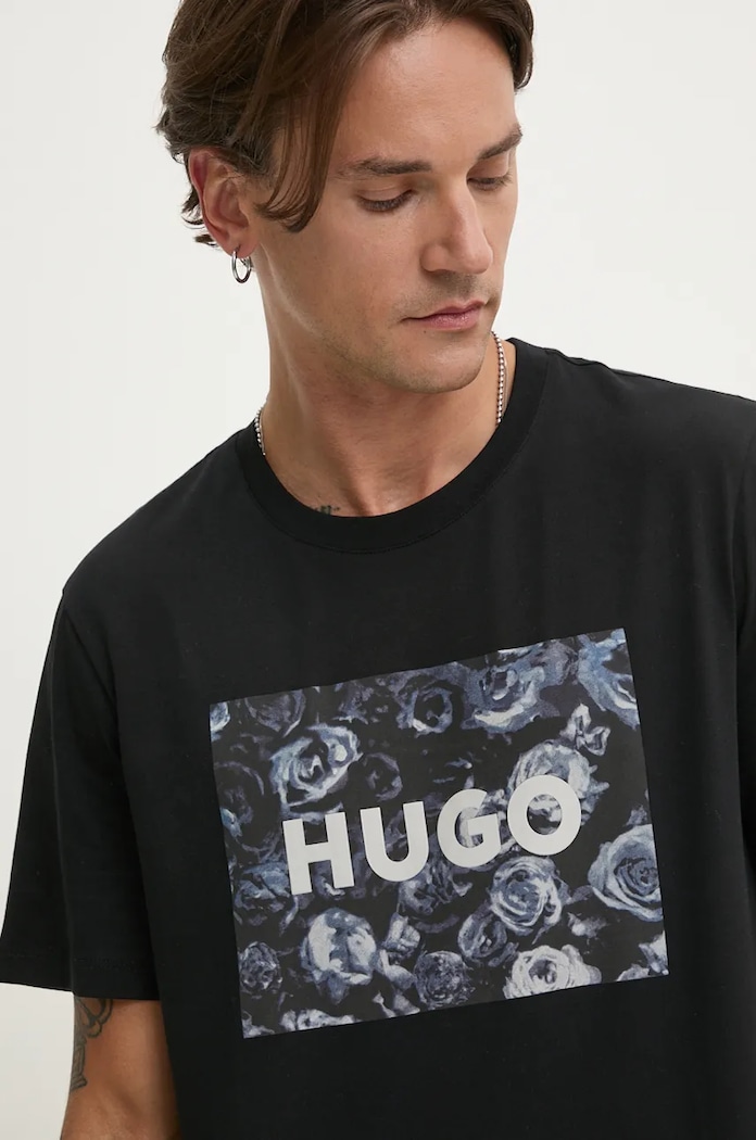 HUGO pamut póló fekete 50523999