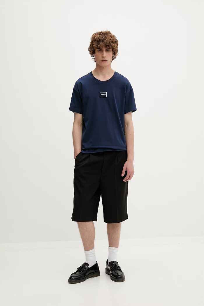 HUGO lounge tričko pánske s bavlnou Laze T-Shirt 50525236 tmavomodrá SS26