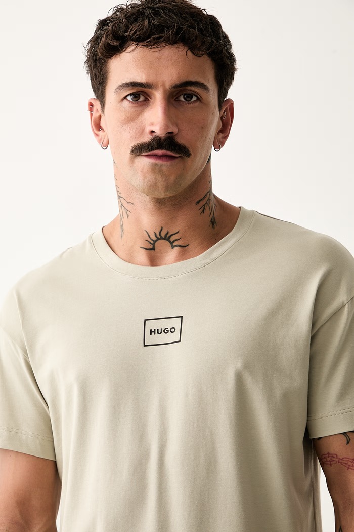 HUGO футболка lounge для мужчин с хлопком Laze T-Shirt бежевый 50525236