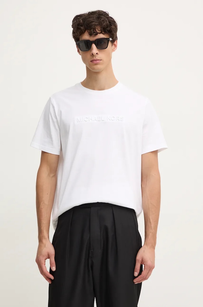 Bavlnené tričko Michael Kors nášivka biela CF4529H1V2
