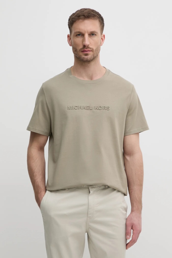 Βαμβακερό μπλουζάκι Michael Kors βαμβάκι μπεζ CF4529H1V2