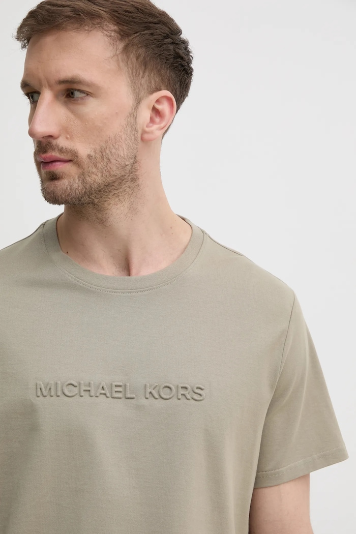 Βαμβακερό μπλουζάκι Michael Kors μπεζ CF4529H1V2