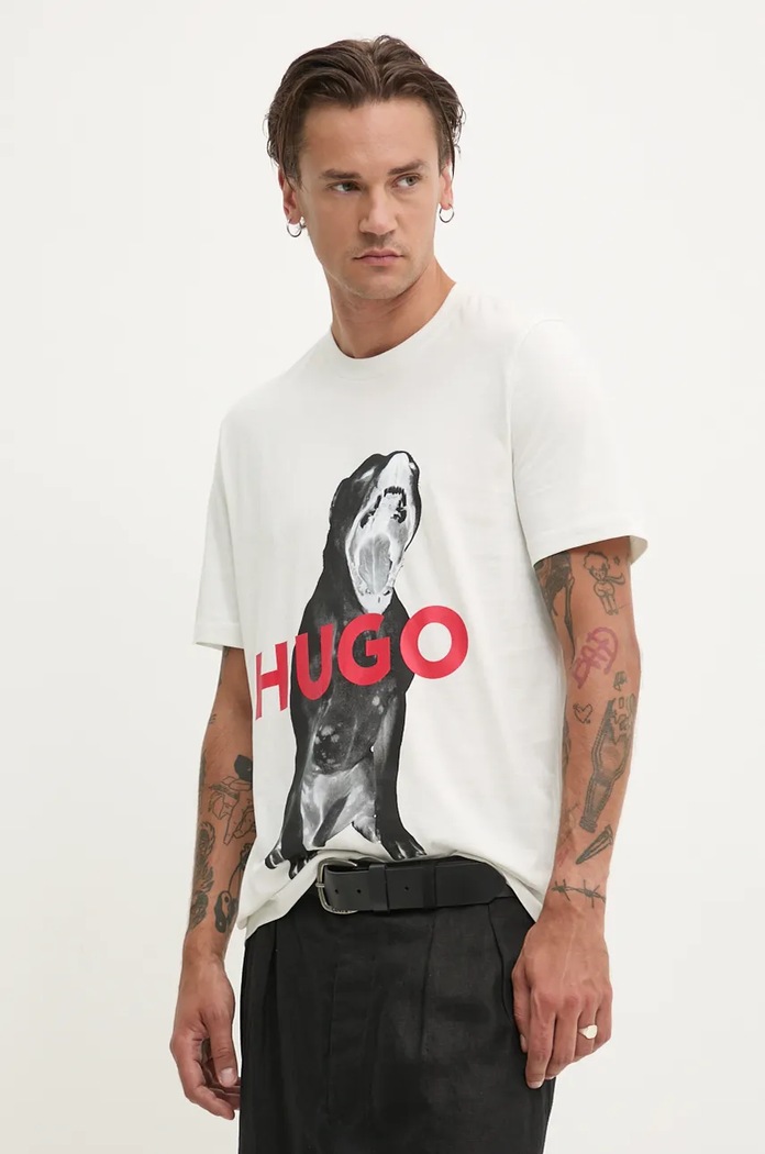 Bavlněné tričko HUGO bílá 50523979