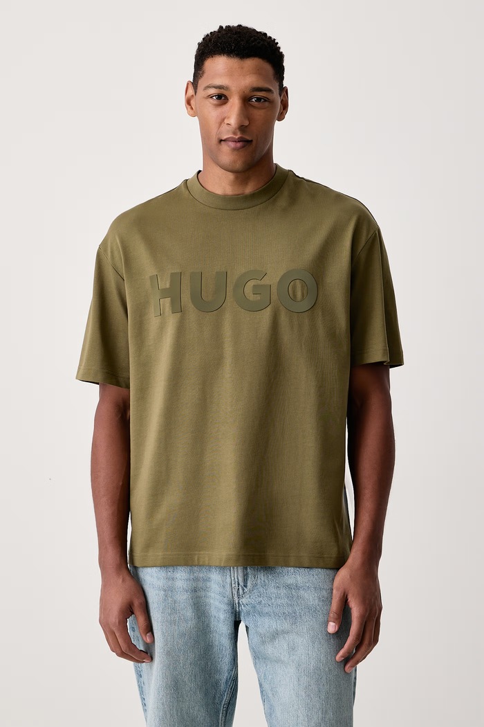 HUGO T-shirt basic męski bawełniany Dinkee zielony 50525765