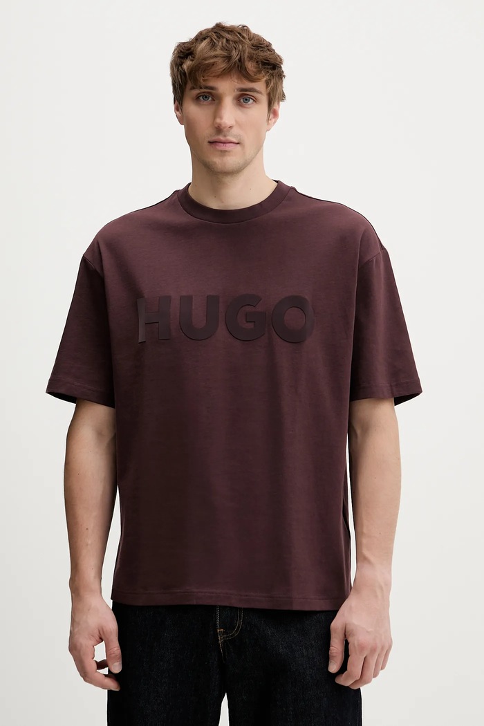 HUGO basic tričko pánske bavlnené Dinkee relaxed hnedá 50525765