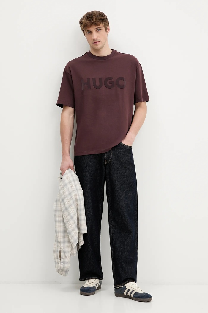 HUGO basic tričko pánske bavlnené Dinkee 50525765 hnedá SS26