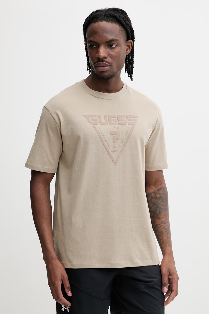 Guess T-shirt męski bawełniany AZHA beżowy Z4BI02.I3Z14