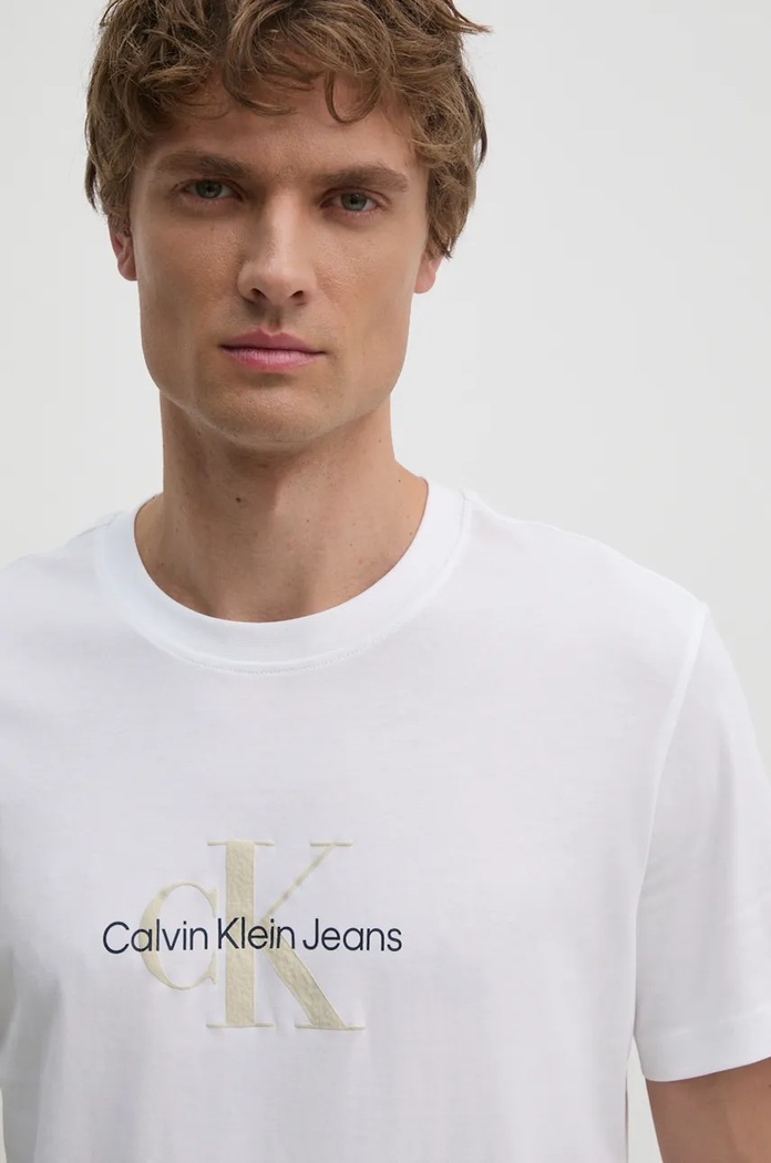 Памучна тениска Calvin Klein Jeans J30J326863 бял AW24