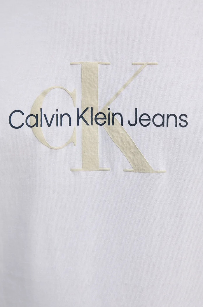 Памучна тениска Calvin Klein Jeans бял J30J326863