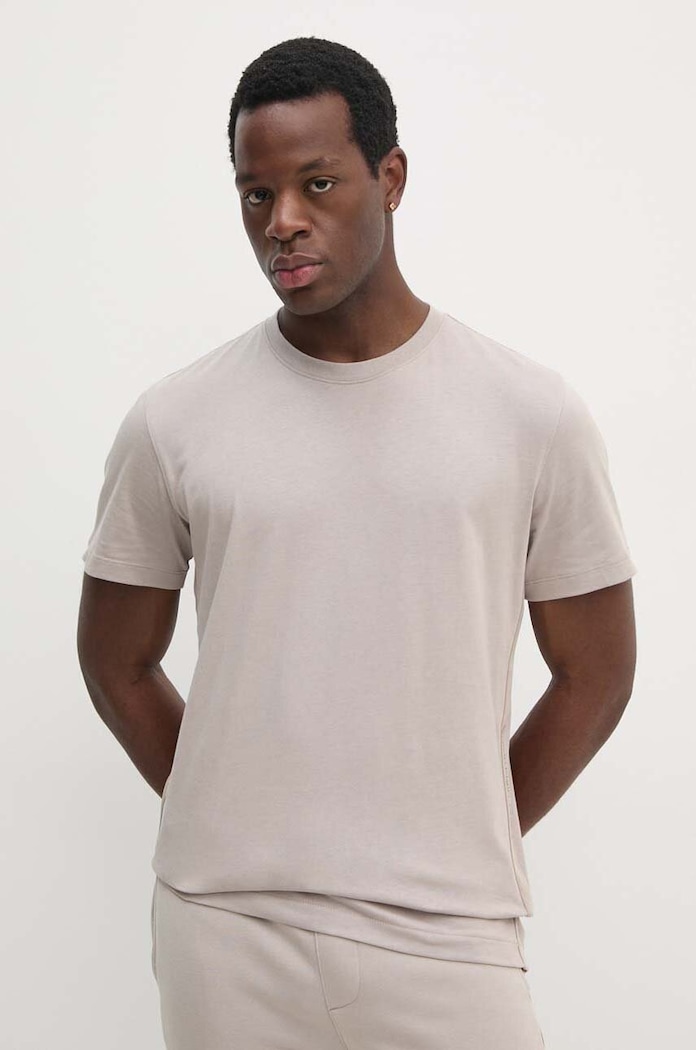 Bavlněné tričko Calvin Klein Jeans kulatý béžová J30J326159
