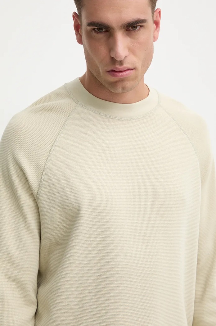 Bavlnené tričko s dlhým rukávom Calvin Klein Jeans béžová J30J326450