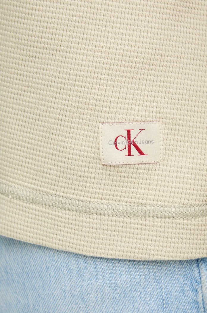 Bavlnené tričko s dlhým rukávom Calvin Klein Jeans J30J326450 béžová