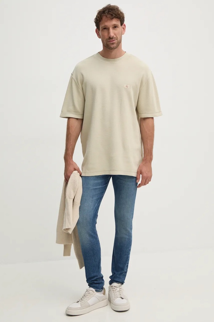 Bavlněné tričko Calvin Klein Jeans J30J326457 béžová AW24