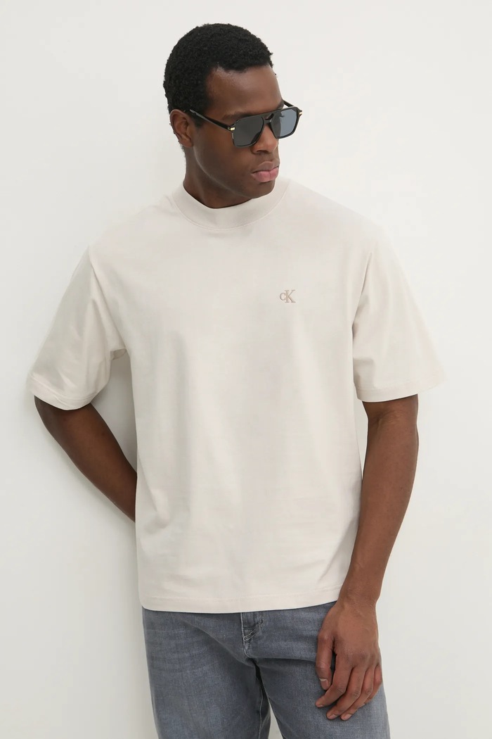 Calvin Klein Jeans tricou din bumbac bej J30J326458