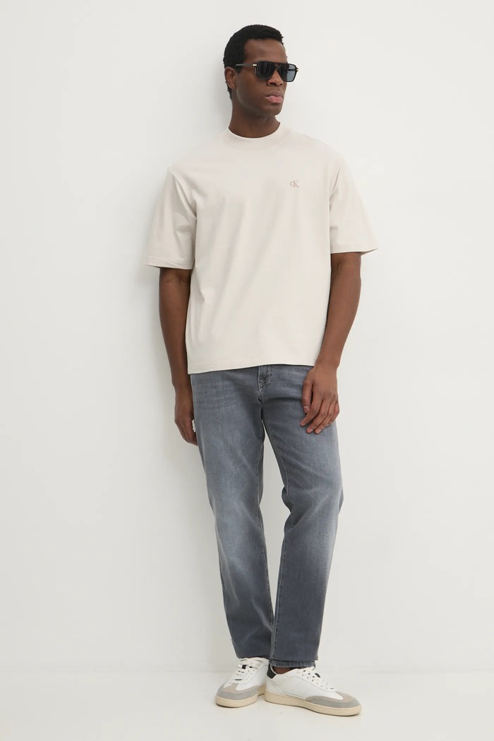 Calvin Klein Jeans tricou din bumbac J30J326458 bej SS25