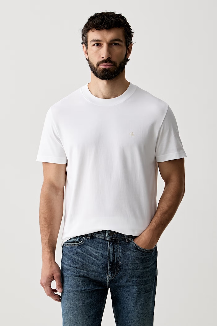 Βαμβακερό μπλουζάκι Calvin Klein Jeans βαμβάκι λευκό J30J326683
