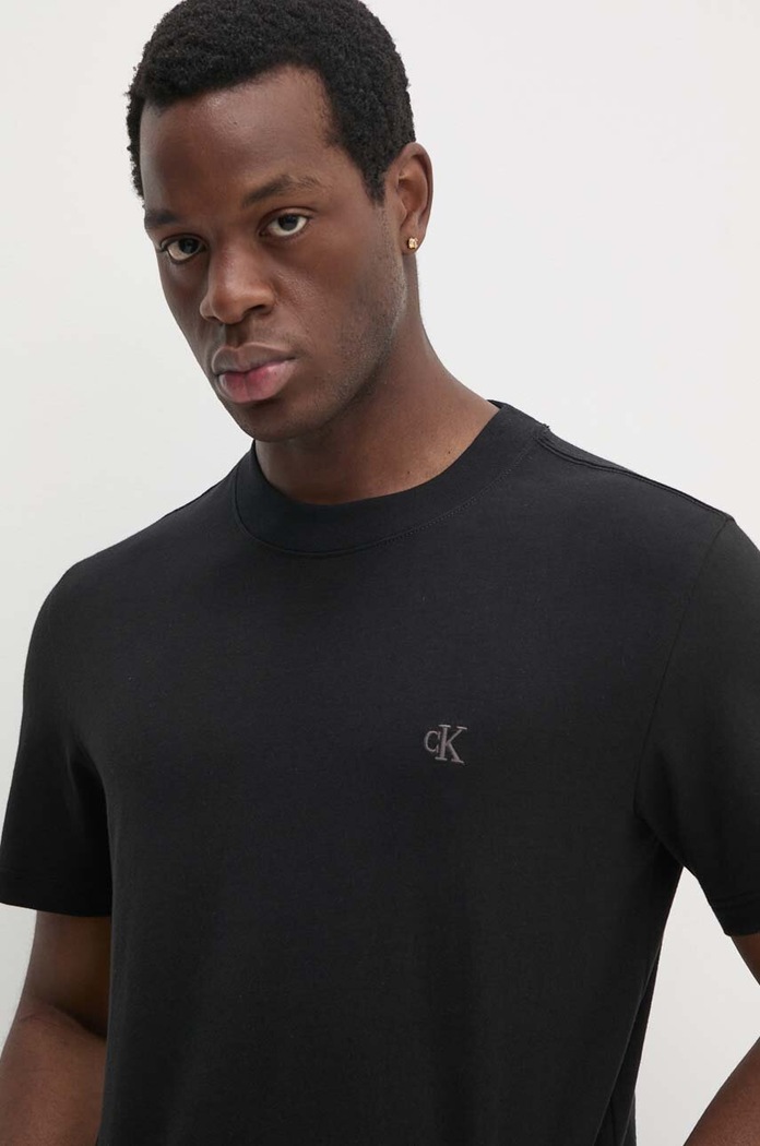 Bavlněné tričko Calvin Klein Jeans kulatý černá J30J326683