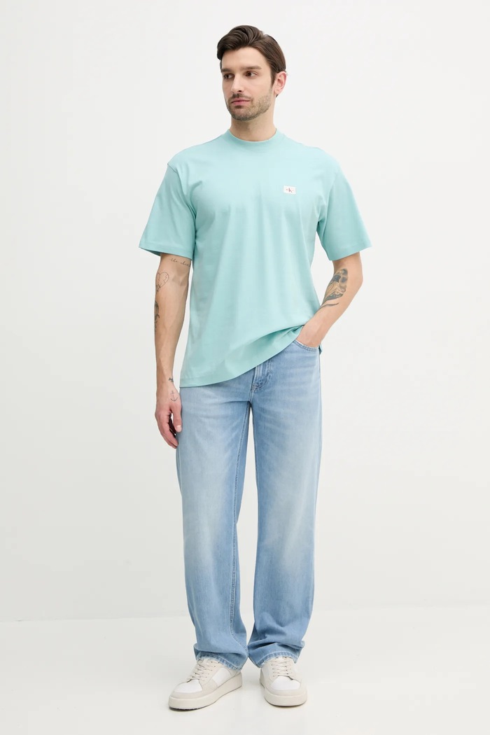 Calvin Klein Jeans t-shirt bawełniany J30J326857 turkusowy SS25
