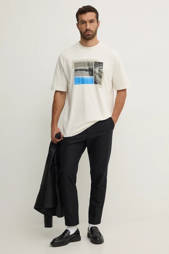 Tričko Calvin Klein Jeans J30J326861 béžová AW24